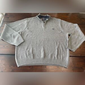 Chaps Ralph Lauren Sweater Mens 3XL Gray Quarter Zip Chunky Knit Long Sleeve EUC